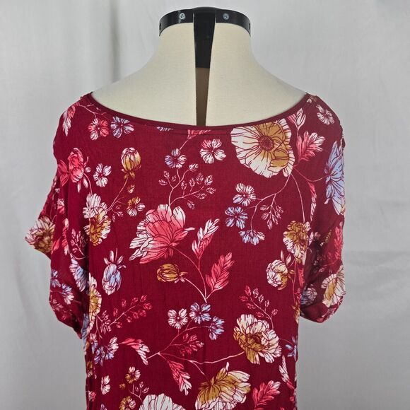 Woman Within Dress Women's 26W Red Floral Print Short Sleeve Ruffle High Low Hem - Picture 5 of 16